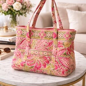 Vera Bradley Pink & Green Quilted Tote – Gently Used – Great Condition